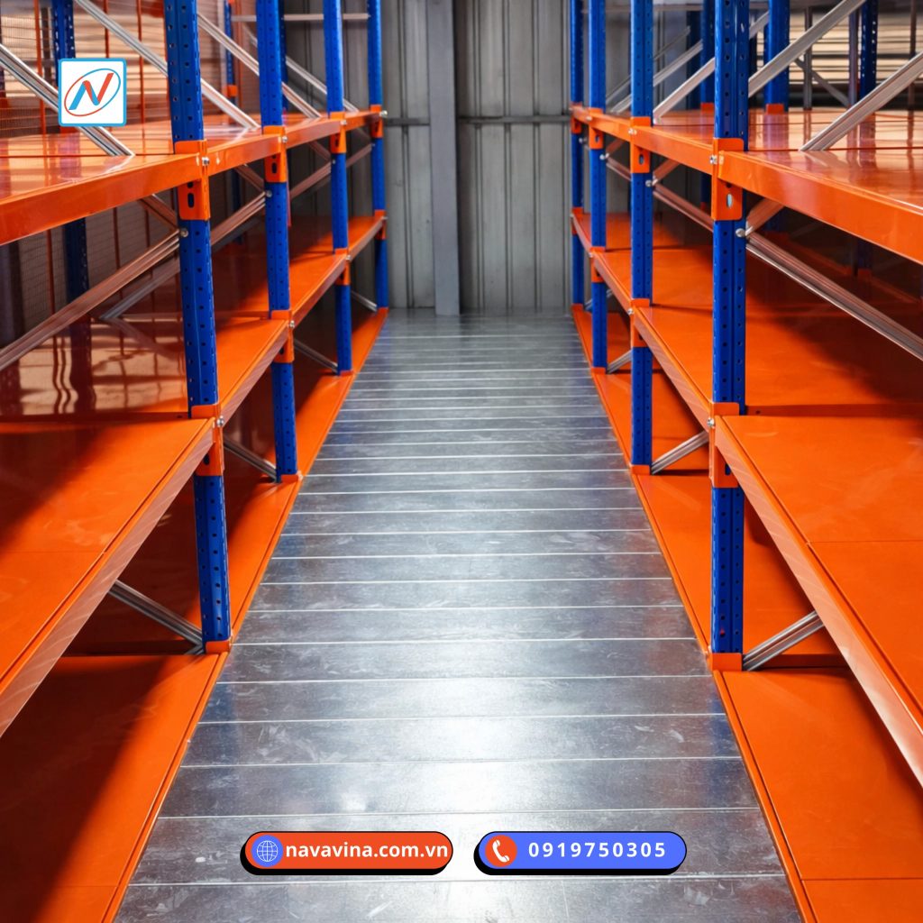 Có cần cố định kệ vào sàn hay không - So sánh kệ trung tải 4 tầng và kệ pallet, minh họa tấm patke và bulong nở cố định chân trụ xuống sàn bê tông